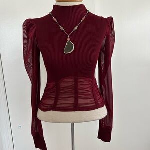 Almost Famous Sexy Unique Top Sheer Sleeves & Corset Bottom Front